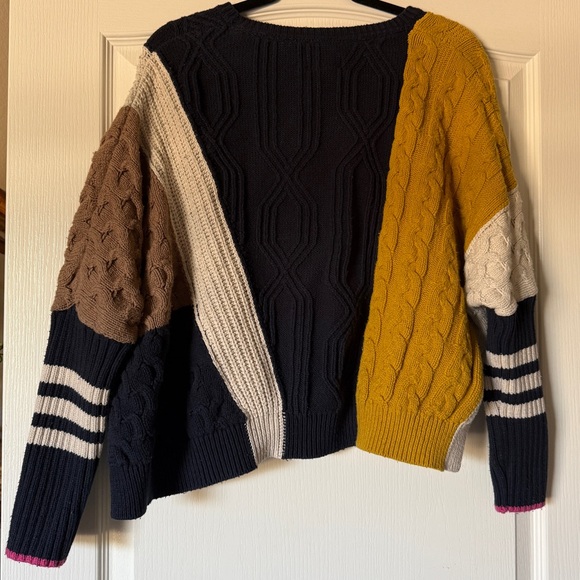 Anthropologie Maeve Colorblock Cable Knit Sweater XS Preppy - Picture 3 of 8